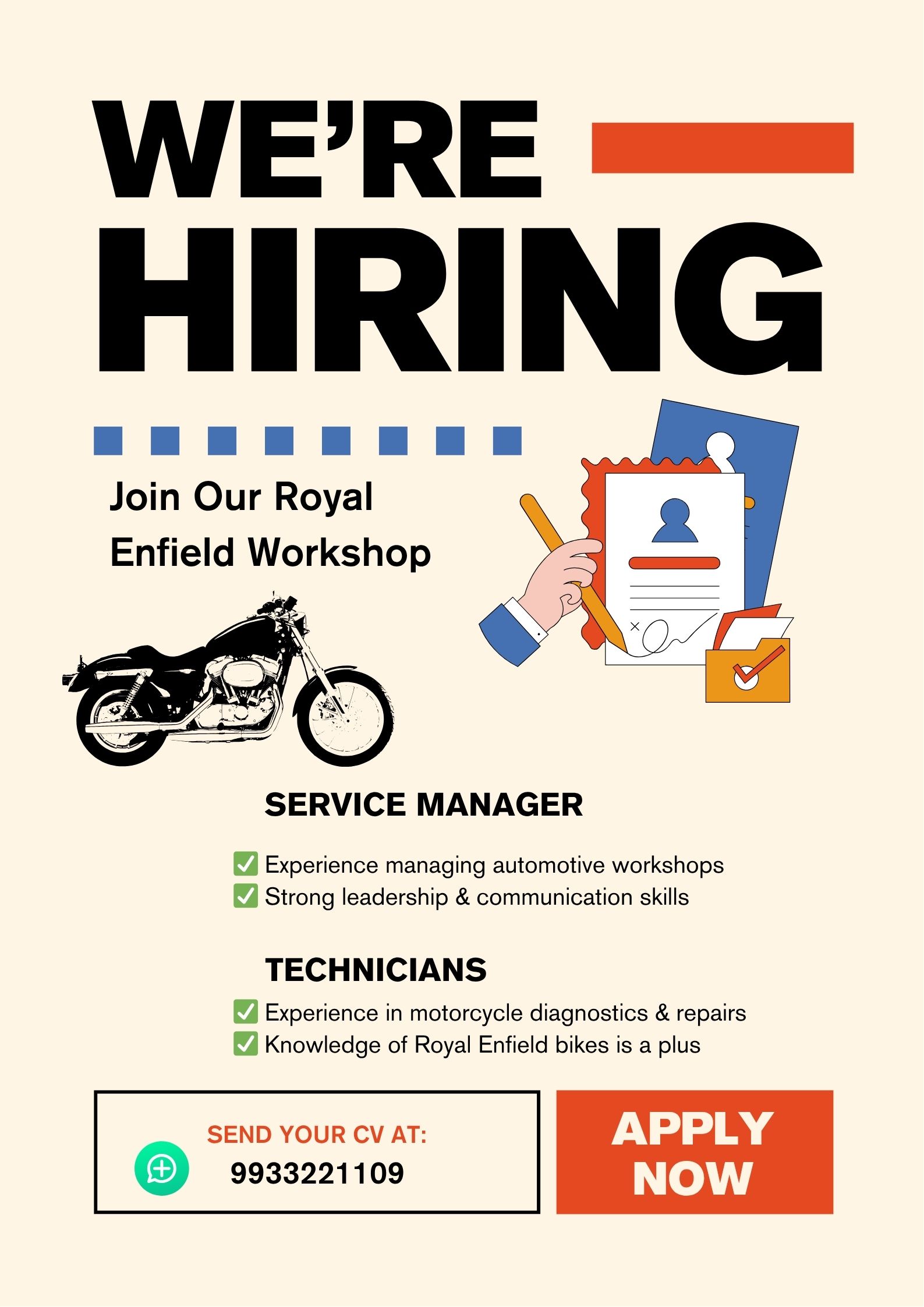 Service Engineers Needed for Royal Enfield, Sri Vijaya Puram