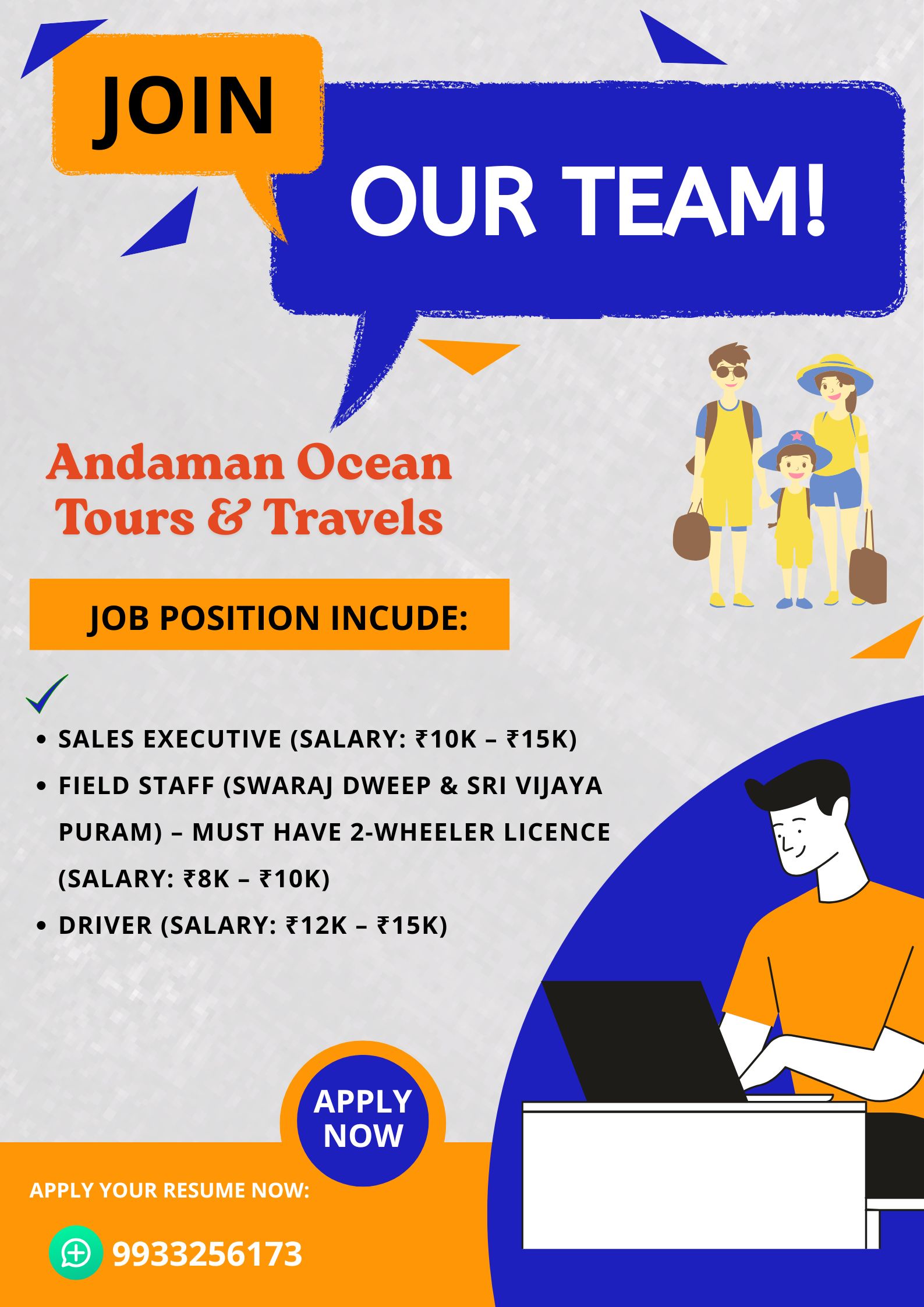 Job Vacancy -Andaman Ocean Tours & Travels