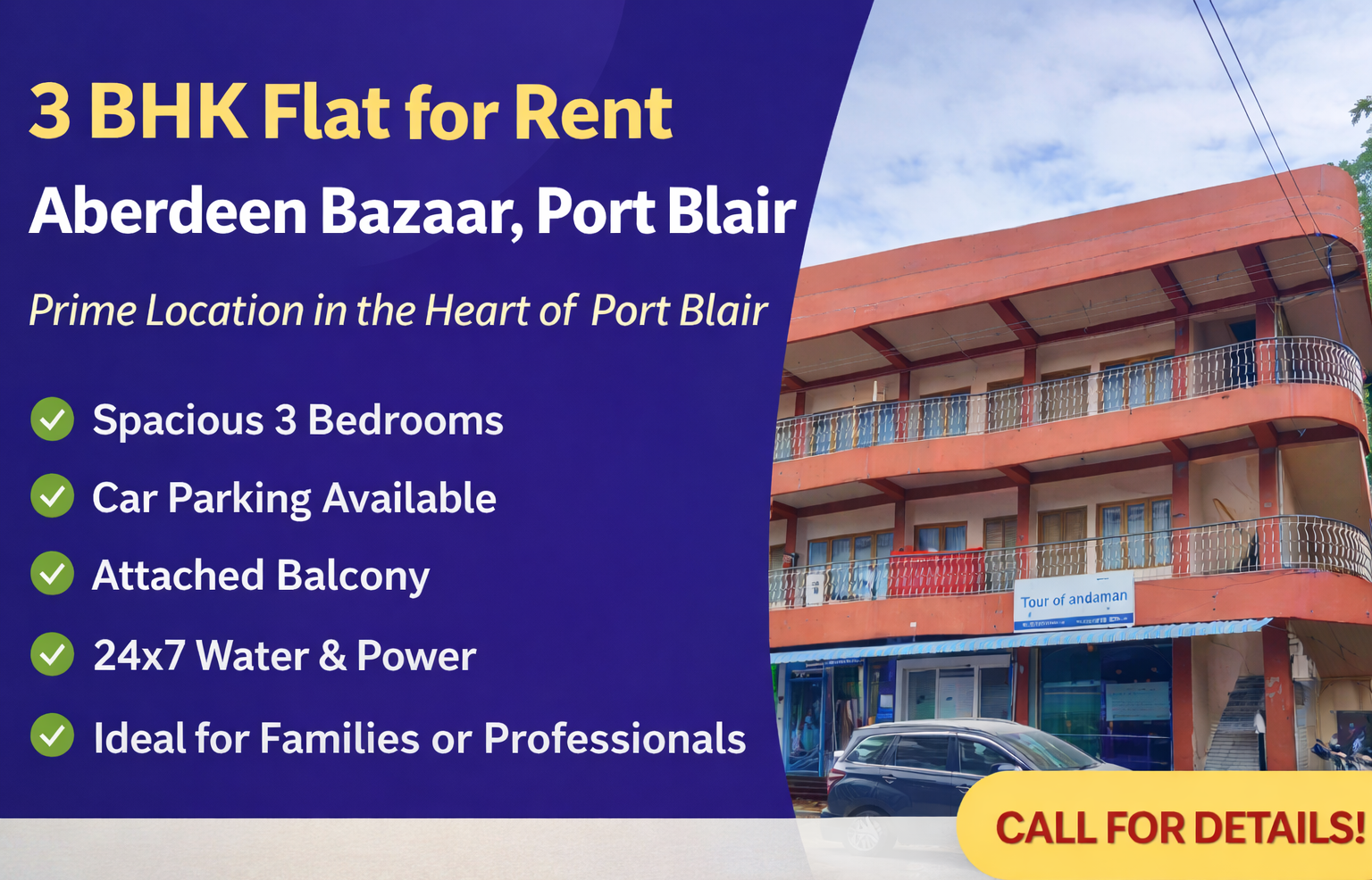 3 BHK Flat for Rent in Aberdeen Bazaar, Port Blair