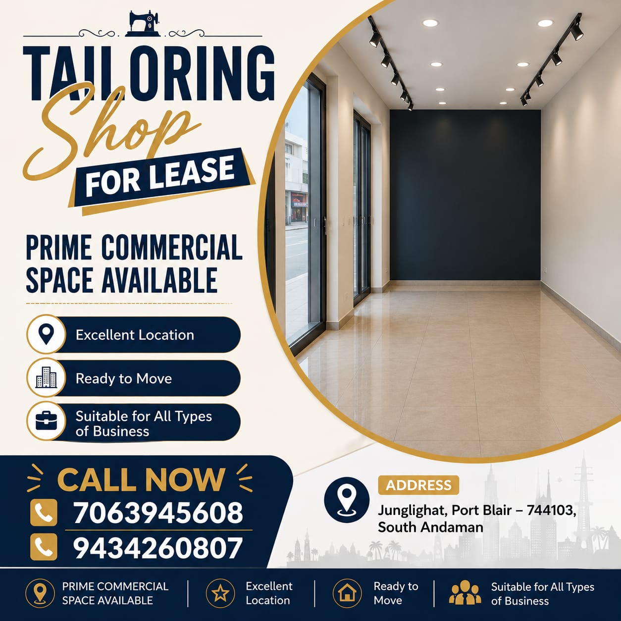 Tailoring Shop for Lease in Junglighat, Port Blair – Prime Commercial Space Available